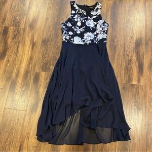 Formal dress flowy navy floral high low size small